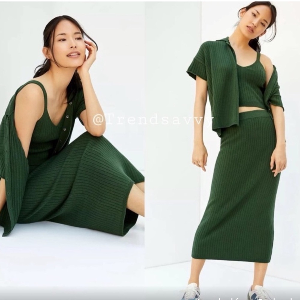 Daily Practice Anthropologie Emerald Green Knit Skirt 3 Piece Set